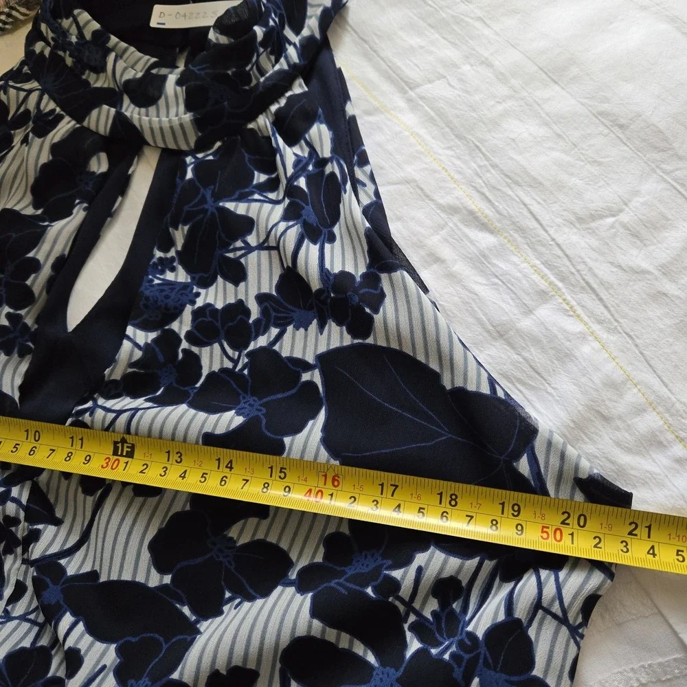 En Focus Studio Maxi Dress Women's Sz 14 Blue Gray Sleeveless Floral‎ Mock Neck - Picture 14 of 14